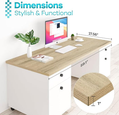 Kaboon 60x28 inches Tabletop, Solid One-Piece Desktop for Sit Stand Desk, Double Desks, L Desk DIY,Wood Countertop Home or Commercial Use,1 inch Thick, Light Oak, 27.56" D x 59.1" W