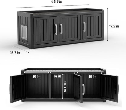 DRATO Indoor Outdoor Shoe Storage Cabinet, Shoe Bench Entryway with Adjustable Shelves, Multifunctional Resin Storage Bench for Entryway Foyer Hallway (Black, 3 Doors with Windows)
