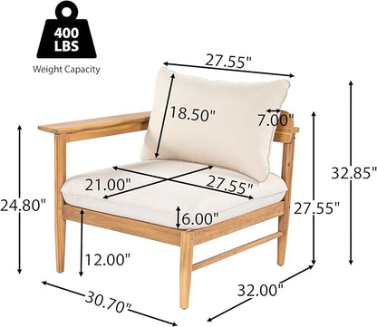 Merax Acacia Wood Outdoor Patio 116 Inch Loveseat Sofa with Cushions, Large 4-Seater Sofa Daybed for Backyard, Lawn, Deck, Balcony, Water Repellent Fabric, 400 lbs Capacity, Light Teak +Beige