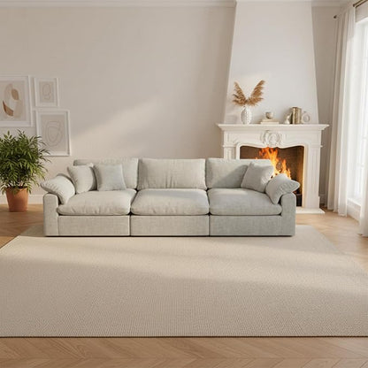 Modular Cloud Sofa,Convertible 3-Seater Set,Extra Deep Seat Down Filled Seat, Washable & Replaceable Cushion Covers for Living Room,Apartment,Light Beige