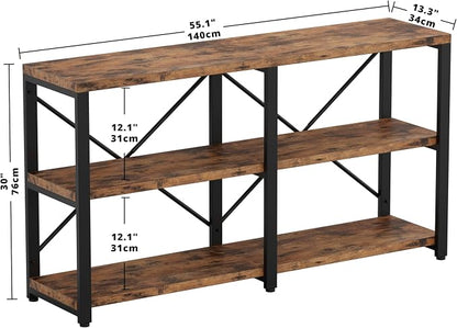 IRONCK Rustic Entryway Console Table, Long Hallway Table 55 in 3-Tier, TV Stand Entertainment Center Media Stand for Living Room, Industrial Style, Vintage Brown | Rustic