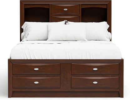 Furniture of America Darius Transitional Solid Wood 3-Piece King Platform Bedroom Set with Drawers, Bookcase Headboard and Knob Pulls, Mattress Ready, Dark Cherry