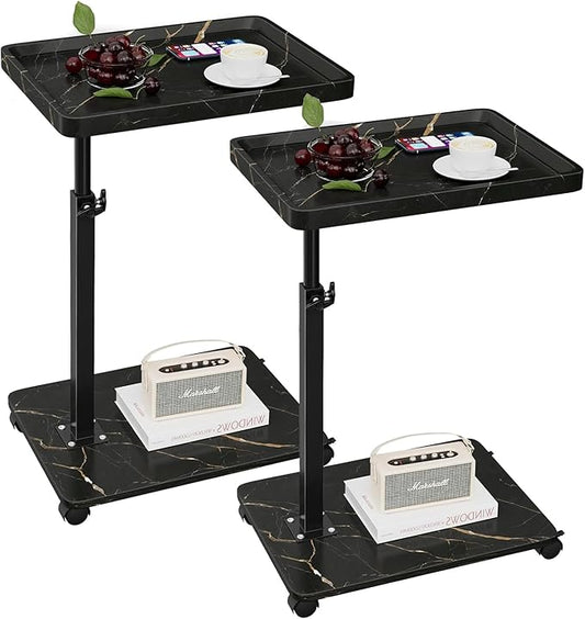 C Table End Table Adjustable Height, 360°Swivel TV Tray Table for Small Spaces, Couch Tables That slide under, C Shaped Side Tables living room and bedroom for Sofa, Bed,Chair, Snack (2, Black)