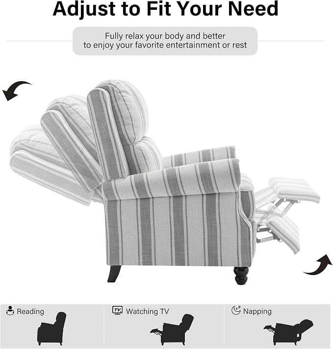 Recliner Chair, Modern Pushback Armchair with Adjustable Backrest & Footrest for Bedroom, Living Room (Grey Stripe,Set of 1)