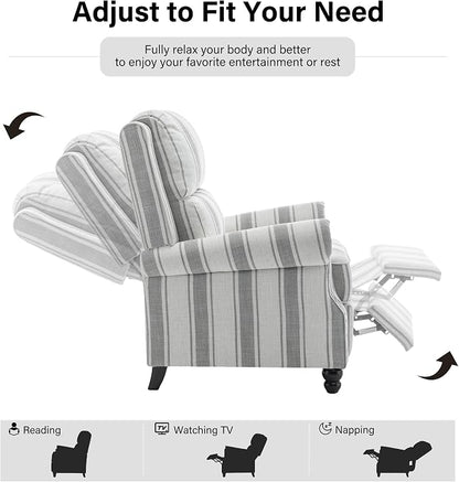 Recliner Chair, Modern Pushback Armchair with Adjustable Backrest & Footrest for Bedroom, Living Room (Grey Stripe,Set of 1)