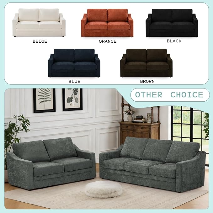 67” Chenille Loveseat Sofa w/Comfortable Back Cushions, Grey | Modern 2-Seat Couch w/Deep Seat Space, Upholstered 2 Seaters Sofa w/High Resiliency Foam for Living Room