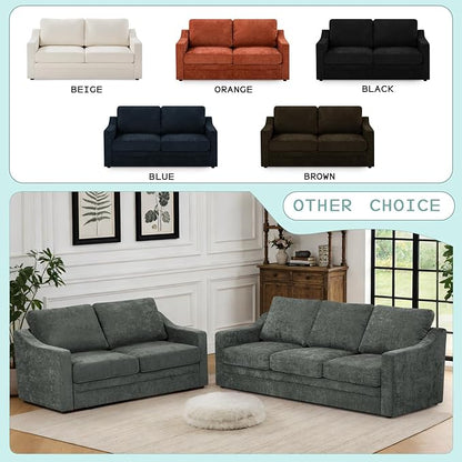 67” Chenille Loveseat Sofa w/Comfortable Back Cushions, Grey | Modern 2-Seat Couch w/Deep Seat Space, Upholstered 2 Seaters Sofa w/High Resiliency Foam for Living Room
