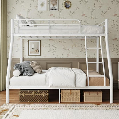 Metal Twin Over Full Bunk Bed丨 Bunk Beds Twin Over Full Size with Ladder | Heavy Duty Bunk Bed for Adults, Metal Bunk Bed for Dorm, Bedroom, Apartment, 440 lbs Capacity,No Box Spring Needed (White)