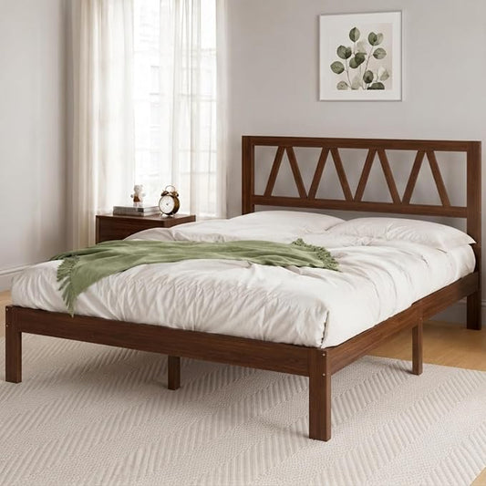 Novilla 12inch Twin Bed Frame Wooden Twin Size Bed Frame, Solid Wood Twin Size Bed Frame with Headboard No Box Spring Needed, Easy Assembly, Walnut