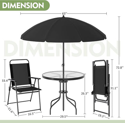 Shintenchi 6 Piece Outdoor Patio Furniture Set, Small Outdoor Patio Dining Table and Chairs Set, Outdoor Seating with Umbrella for Backyard, Balcony, Front Porch, Onyx