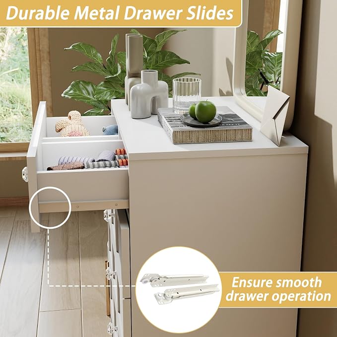 6 Drawer Dresser for Bedroom: 24" White Chest of Drawers with Deep Drawers, Tall Fluted Dresser with Storage, Modern Wood Dressers for Bedroom, Living Room