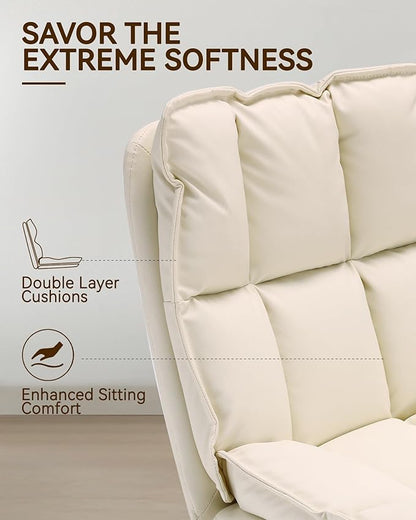 BedsPick 360° Swivel Dining Chair Set of 6 - Faux Leather Upholstered Kitchen Chair, Mid Century Modern Dining Room Chair with Metal Legs for Kithcen/Living Room/Reception/Office, Beige