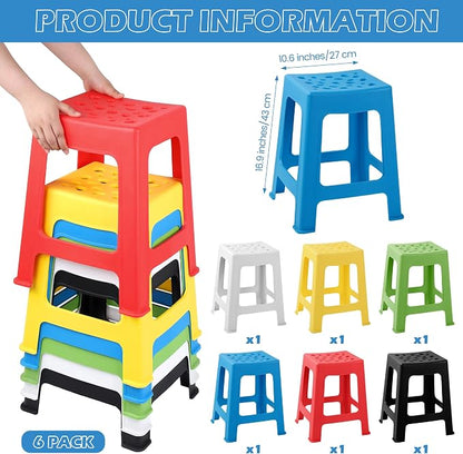 TURSTIN 6 Pack Plastic Stack Stools, 16.9 Inch Stackable Nesting Stools, 6 Mixed Colors Portable Stacking Backless Bar Stool Flexible Seating Chairs for Office Home