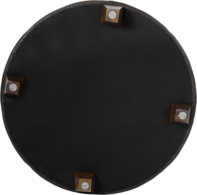 HomePop 32" Large Tufted Round Storage Ottoman - Vintage Brown Faux Leather