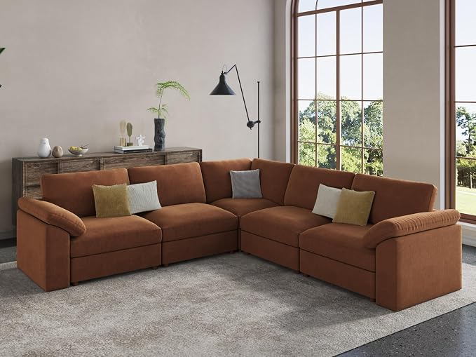 EASE MOOSE Sectional Modular Sofa,Oversized L Shape Sectional Couch Wide Deep Modular Sofa Couch,Brown