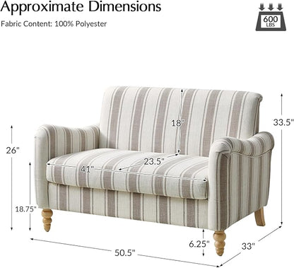 EcoHarbor Living 50.5" Mid-Century Modern Couch, Upholstered Sofa with Armrests, Stripe Mini Loveseat Couches for Small Space, Living Room, Bedroom, Office, Apartment, Tan
