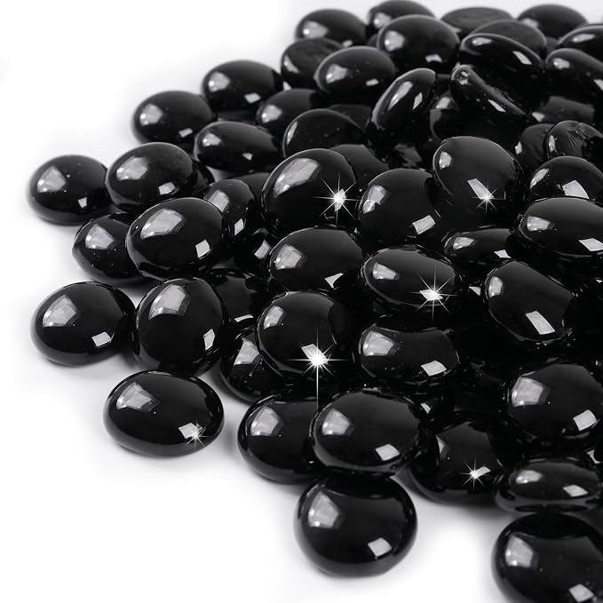 GASPRO 10 lbs Fire Pit Glass for Propane Fire Pit, 3/4 Inch Fire Glass Beads for Fireplace Fire Pit Table, Glass Rocks for Landscaping - Black