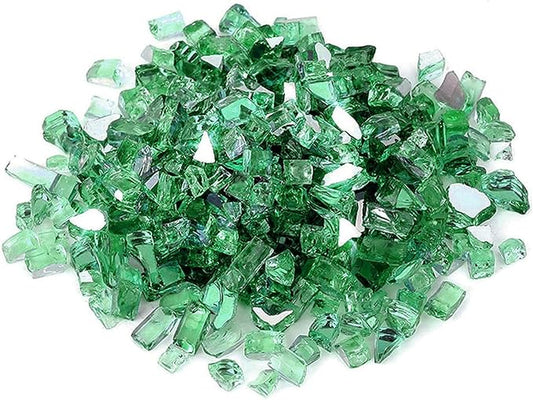 Mr. Fireglass 10 Pounds Fire Glass - 1/2 Inch High Luster Reflective Tempered Glass Rocks for Fireplace Fire Pit Table and Landscaping, Light Green
