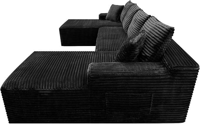 132" Oversized U-Shaped Cloud Sectional Couch Plush Corduroy Boneless Symmetrical Sofa, Front Facing Modular Compressed Boneless Sectional Sofa with Double Chaise Lounges