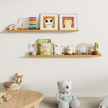 Dreamland Picture Ledge Shelf for Wall, Floating Shelves Set of 2, 48 Inch Long Floating Shelves with Lip for Living Room, Bedroom, Bathroom, Kitchen, Oak