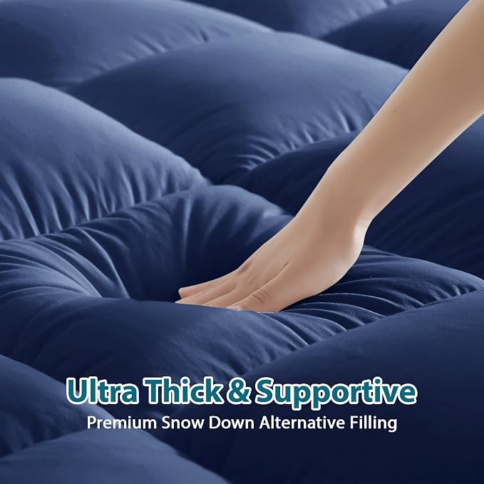 CYMULA Full Size Mattress Topper - Extra Thick Cooling Mattress Pad Cover for Back Pain - Soft Mattress Protector Firm Bed Topper Pillow Top with 8-21 Inch Deep Pocket 3D Snow Down Alternative Fill