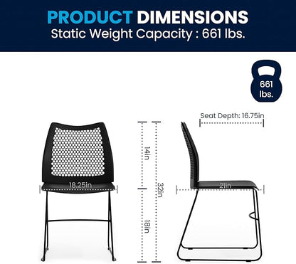 Flash Furniture HERCULES Series 661 lb. Capacity Black Stack Chair with Air-Vent Back and Black Powder Coated Sled Base
