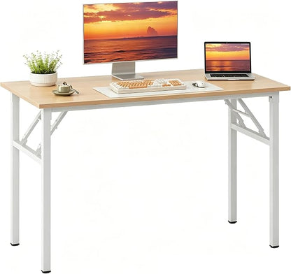 Need Office Computer Desk - 47.2L Sturdy and Heavy Duty Folding Laptop Table,Writing Table/Home Office Desk/Sewing Table,No Assembly Required,Teak&White AC5BW-120-ND
