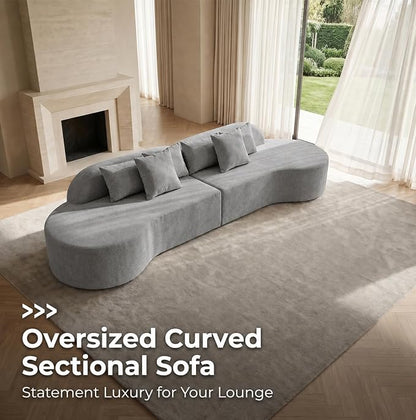 Oversized Modern Curved Cloud Couch Sectional, Boneless Compression Sofa, Modular Sectional Couches, High Density Foam Deep seat Couch with Pillows, Corduroy Sofa for Living Room Office
