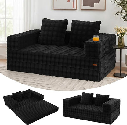 COMAX Futon Sofa Bed, Convertible Sofa Bed, Folding Boneless Couches | Boneless Couch for living room, Fold Out Small Foldable Loveseat Floor Sleeper Mattress Lounge Space‑Saving, Dark Black