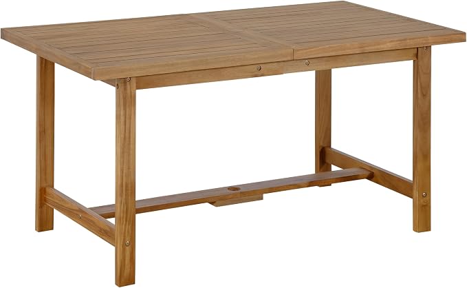 Quarte 5-Piece Outdoor Acacia Wood Dining Set, 59.06-Inch Rectangular Table with Umbrella Hole & 4 Chairs,Patio/Garden/Poolside Furniture for Family Gatherings (Natural-r2)