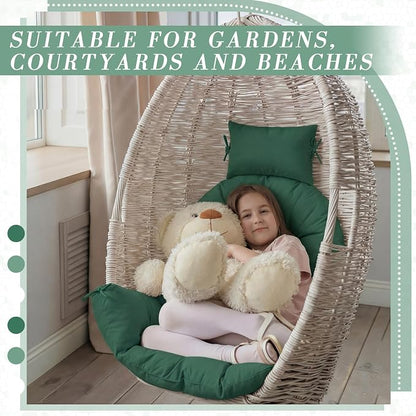 Tudomro Green Waterproof Egg Chair Cushion with Pillow Filling 2.58 kg Replacement Rocking Wicker Chair Cushion 48" x 32" High Back Hanging Swing Hammock Pad Thicken for Outdoor Patio Garden