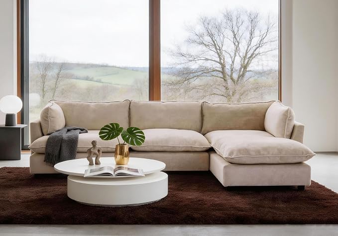 Iroomy Oversized Modular Sectional Sofa, Chenille Cloud Couch, Deep Comfy Seat, 4-Seater Sofas, Couches, Living Room, Beige