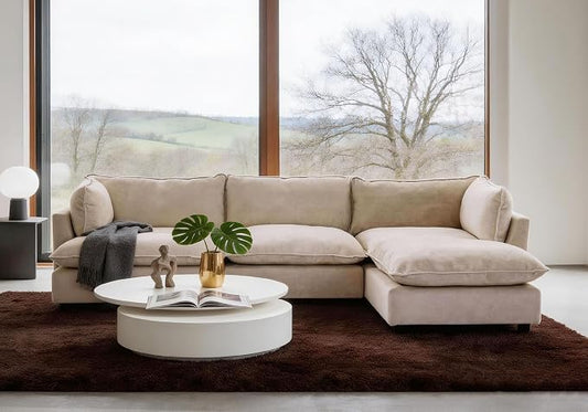 Iroomy Oversized Modular Sectional Sofa, Chenille Cloud Couch, Deep Comfy Seat, 4-Seater Sofas, Couches, Living Room, Beige