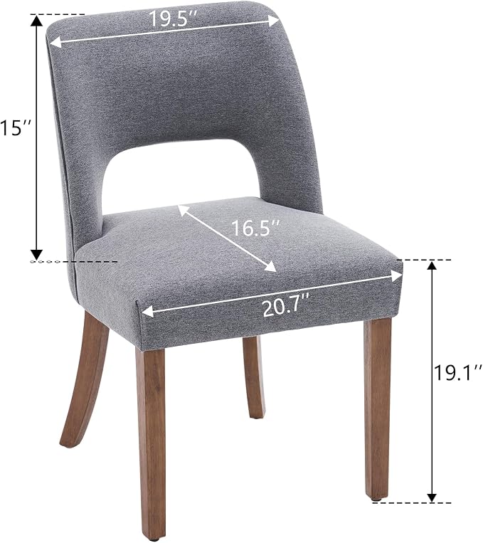 VKNOW Wooden Dining Chairs Set of 6, Modern Fabric Upholstered Dining Room Chair Kitchen Chairs, Farmhouse Dinner Chair for Kitchen Dining Room, Fabric Grey