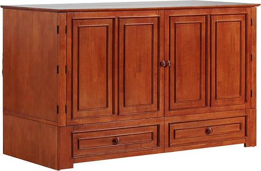 Mega Solutions Emurphybed Paradiseo Murphy Cabinet Chest Bed with Charging Station 8 Inch, Queen (Cherry)