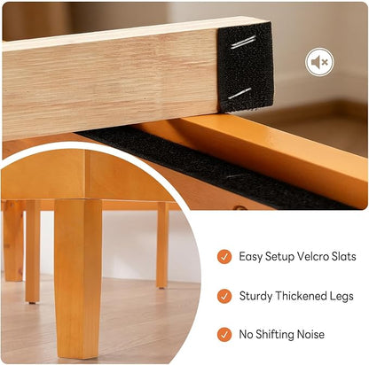 Sweetcrispy Queen Size Bed Frame 14 inch Heavy Duty Platform Bedframe, 1000 lbs Capacity, Underbed Storage, No Box Spring Needed, Wooden Slats, Easy Assembly with Velcro, Honey Finish