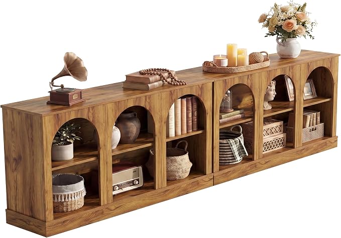 Tribesigns Farmhouse Console Table Set of 2, Extra Long Entryway Table with 3 Tier Storage, Wooden Rectangular Sofa Table Behind The Couch for Entrance, Hallway, Living Room Natural Wood