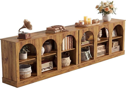 Tribesigns Farmhouse Console Table Set of 2, Extra Long Entryway Table with 3 Tier Storage, Wooden Rectangular Sofa Table Behind The Couch for Entrance, Hallway, Living Room Natural Wood