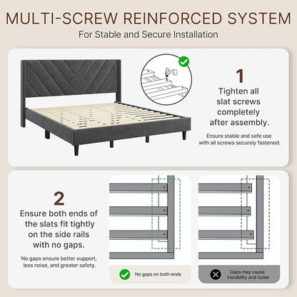 Yaheetech King Bed Frame Upholstered Platform Bed/Wooden Slat Support/Tufted Headboard with Wing Side/Mattress Foundation/No Box Spring Needed,Dark Gray King