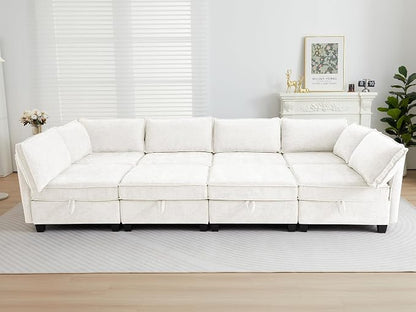 ORRD Oversize Sleeper Modular Sectional Sofa Set, Convertible Couch Bed with Storage, 8 Seater Sofa Modular for Living Room, Office (Beige)