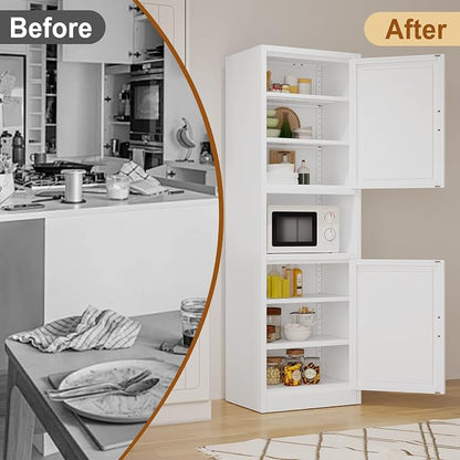 Tall Metal Narrow Bathroom Storage Cabinet 67" H, Tall White Pantry Cabinets with 4 Adjustable Shelves and 2 Doors for Kitchen, Home Office, Living Room, Dining Room(16 inches Wide)