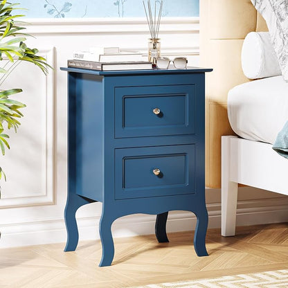 Bonnlo Blue Nightstand Set of 2, Blue Night Stands with Drawers for Bedroom, Kids Room, Living Room, Wood, 15.75" W x 11.8" D x 23.6" H