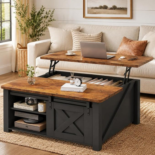 Simple Deluxe Lift Top Coffee Table with Storage, Farmhouse Coffee Table for Living Room, Coffee Tables with Hidden Storage, Coffee Tables with Lifting Top Center Table for Living Room (Black)