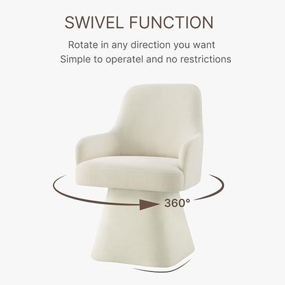 KISLOT Swivel Dining Chairs Set of 2, Mid Century Modern Chairs Fabric Upholstered Armchair with Armrest & Ergonomic Backrest for Dining Room, Kitchen, Bedroom, Living Room, Linen, 2 Boxs