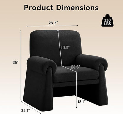 Accent Chairs Set of 2, Modern Living Room Chairs, Comfy Single Sofa Chair with Thick Cushion and Armrests, Upholstered Reading Club Chair, Arm Chair for Living Room Bedroom, Black