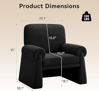 Oversized Accent Chair, Comfy Living Room Chairs, Single Sofa Chair with Thick Cushion and Armrests, Upholstered Arm Chair for Living Room, Modern Armchair, Reading Chair for Bedroom, Black