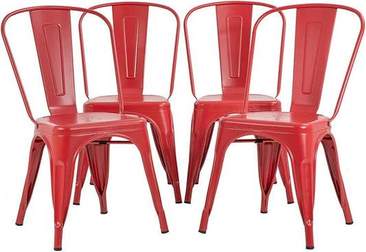 FDW Metal Dining Chairs Set of 4 Indoor Outdoor Chairs Patio Chairs Kitchen Metal Chairs 18 Inch Seat Height Restaurant Stackable Chair Tolix Side 330LBS Weight Capacity