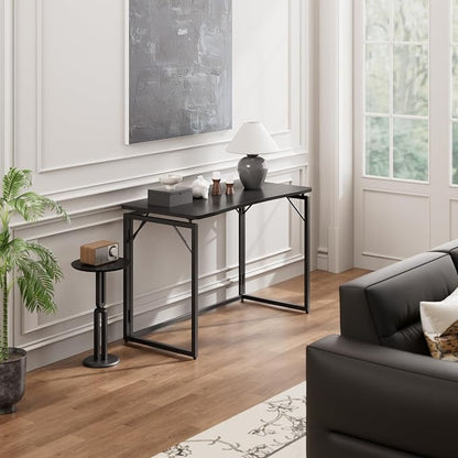 JOYMOOP Black 47.2" Folding Desk, No Assembly Small Foldable Desk for Home, Office, Wooden Top Folding Computer Desk for Working, Writing, Studying - Large Size