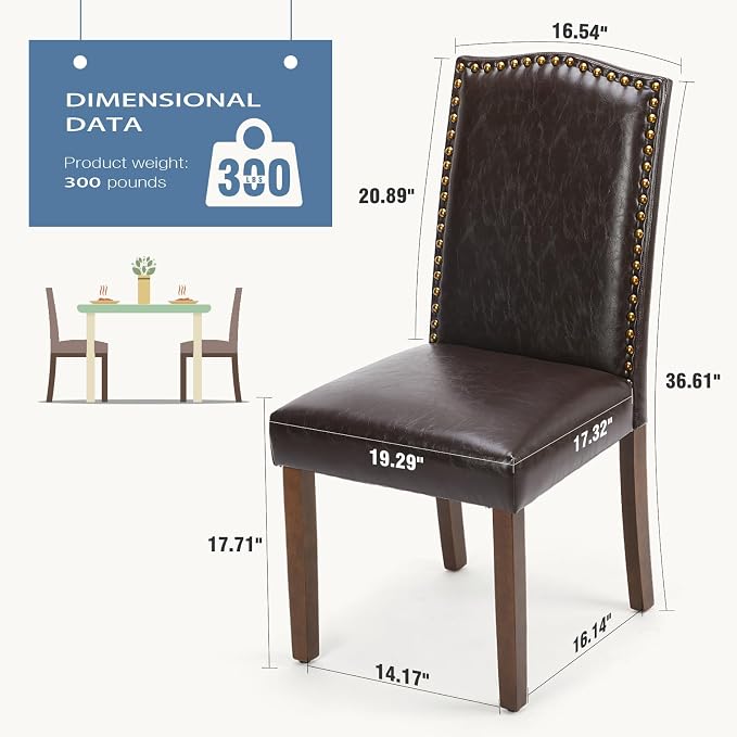 DUMOS Dining Chairs Set of 2, PU Leather Upholstered Kitchen Chairs with Wooden Legs and Padded Seat, Modern Accent Chair for Dining Room, Kitchen, Living Room, Restaurant, Brown