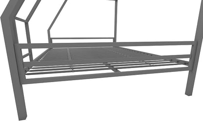 Novogratz Maxwell Metal Bunk Bed Frame for Kids and Teens, with Angled Ladder, High Guardrail and Metal Slats, No Boxspring Required, Underbed Storage Space, Twin-Over-Full, Gray